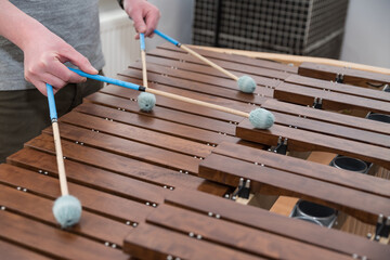 Percussion Instrument Xylophone Is Played With Sound Mallet - Close-up