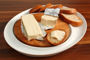 Processed cheese and bread. Breakfast. Appetizer series.