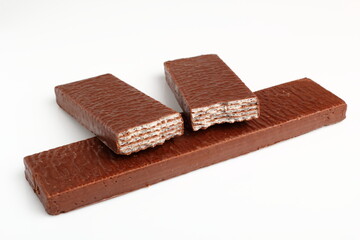 Dark Chocolate Coated Wafer with Filling. Isolated on a white background.