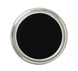 Paint can with black color. Isolated with clipping path. Directly Above.