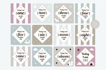 Neutral milestone card baby shower decor rainbow unicorn white background logo design background fashion wedding invitation christmas card retro christmas winter poster font wedding abstract logo