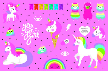 Unicorn rainbow pink ice cream eye gummy bear lama Rainbow  kids decor white background logo design background fashion wedding invitation card retro poster font 