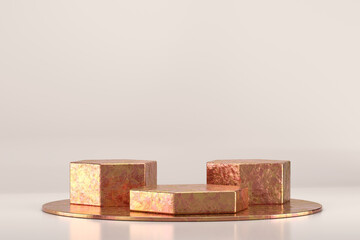Abstract gold metallic stage podium for product display 3d rendering