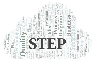 Step typography word cloud create with the text only.