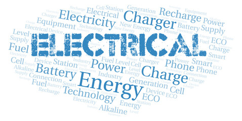 Fototapeta premium Electrical typography word cloud create with the text only.