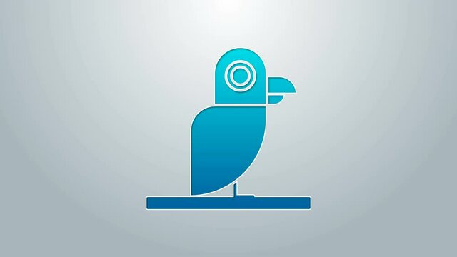 Blue line Pirate parrot icon isolated on grey background. 4K Video motion graphic animation