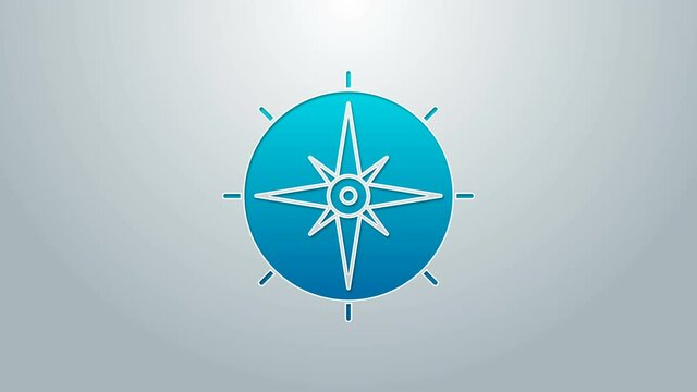 Blue line Wind rose icon isolated on grey background. Compass icon for travel. Navigation design. 4K Video motion graphic animation