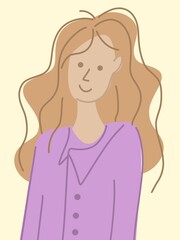 Illustration image of a beautiful girl with long wavy hair, abstract, hand painted, for background, wallpaper, wall decor, modern and minimalist, pastel colors, logo, icon, symbol.