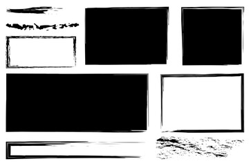 Fototapeta na wymiar Black brush rectangles lines on white background. Grunge distressed overlay. Hand drawn background. Stock image. EPS10.