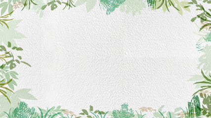 pastel green leaves watercolor frame on textured cardboard