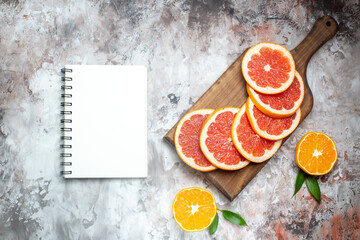 top view fresh grapefruits sliced fruits on light-background citrus fresh color photo juice fruit