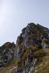 Closeup of rocky terrain in early autumn at Senjojiki Cirque in Nagano Prefecture, Japan.