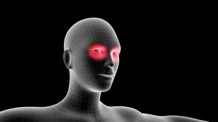 3d illustration of a woman xray hologram showing pain area on the head area