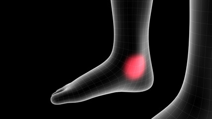 3d illustration of a woman xray hologram showing pain area on the leg area