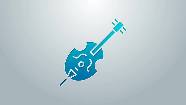 Blue line Violin icon isolated on grey background. Musical instrument. 4K Video motion graphic animation