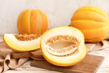 Sweet cut melon on table