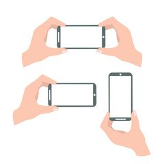 Mobile phone in hand, front view. Vector illustration.