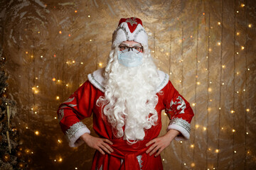 Santa Claus posing in mask, hand gestures