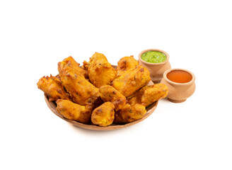 Indian Traditional Paneer Pakora or Pakoda Snacks on White Background