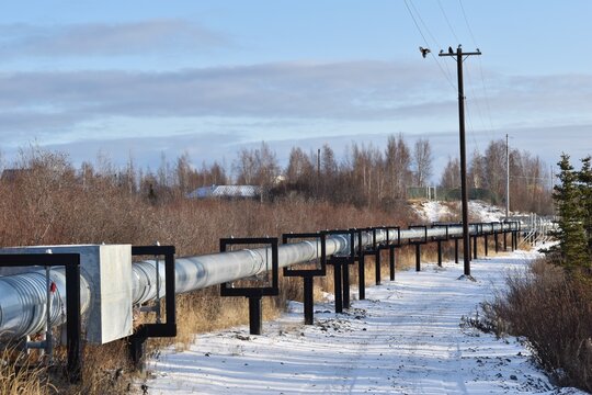 Utilidors, above ground utility pipes in a northern Canadian town.