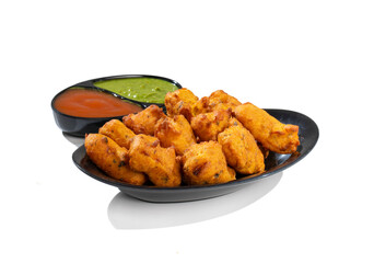Indian Traditional Paneer Pakora or Pakoda Snacks on White Background