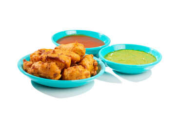Indian Traditional Paneer Pakora or Pakoda Snacks on White Background
