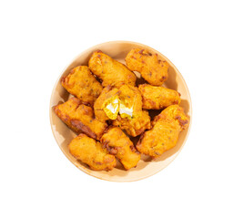 Indian Traditional Paneer Pakora or Pakoda Snacks on White Background