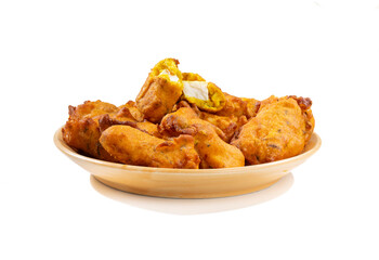 Indian Traditional Paneer Pakora or Pakoda Snacks on White Background