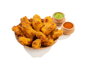 Indian Traditional Paneer Pakora or Pakoda Snacks on White Background