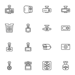 DVR camera line icons set, outline vector symbol collection, linear style pictogram pack. Signs, logo illustration. Set includes icons as dvr system, car security camera