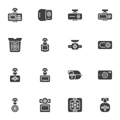 DVR camera vector icons set, modern solid symbol collection, filled style pictogram pack. Signs, logo illustration. Set includes icons as dvr system, car security camera