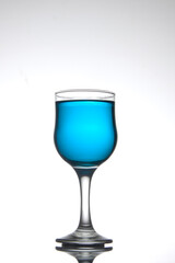 glass with blue liquid