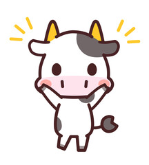 牛のかわいいキャラクター　両手を上げる