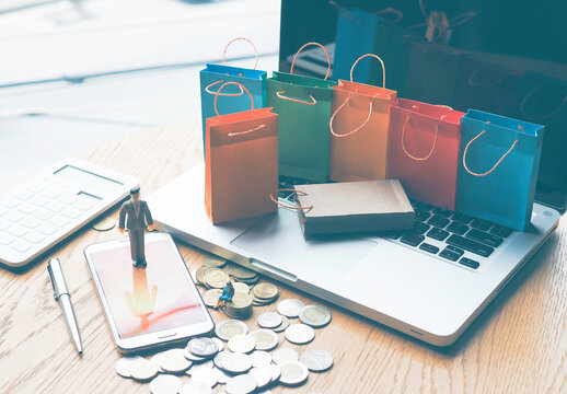 business credit card shopping online  concept with smartphone and computer - Powered by Adobe