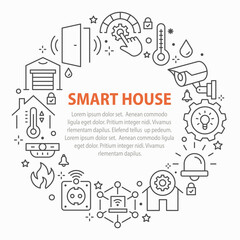 Smart home circle template icons. Set of automation system, security, surveillance and more. Vector illustration.