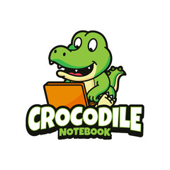Crocodile Notebook Logo Design Isolated Background