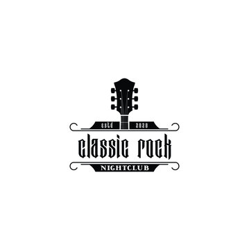 Classic Rock Country Guitar Music Vintage Retro Ribbon Banner Logo Design
