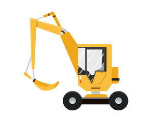 Yellow excavator. Isolated on white background. Special equipment. Construction machinery. illustration.