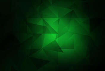 Dark Green vector shining triangular backdrop.