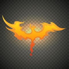 Firebird phoenix. Realistic fire flames isolated on transparent background. Special burning light effect with sparks for design and decoration.