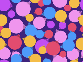 Christmas Balls seamless pattern. Christmas ornaments for greeting cards, wrapping paper, banners and posters. Xmas greeting card design template. Winter holiday. Vector illustration