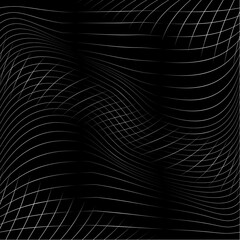 Abstract Black and White Wave Grid Striped Geometric Seamless Pattern - Vector illustration