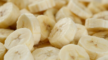 sliced banana close up. pieces of the most popular banana fruit