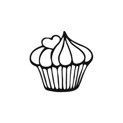 Cupcake. Hand drawn elements about love. Design element isolated on white. Happy Valentine's Day background. Vector illustration