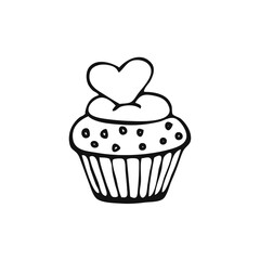 Cupcake. Hand drawn elements about love. Design element isolated on white. Happy Valentine's Day background. Vector illustration