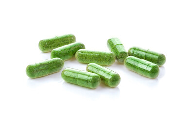 Moringa powder on white background