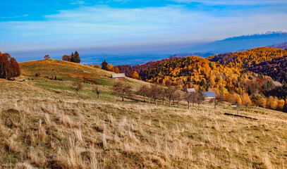 beautiful autumn landscapes in the Romanian mountains, Fantanele village area, Sibiu county, Cindrel mountains, Romania