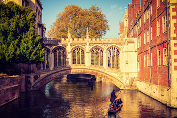 Bridge of sighs in autumn season in City of Cambridge. UK