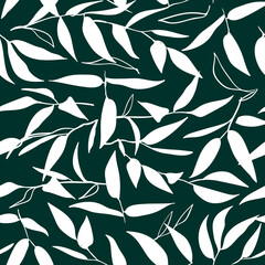 Green leaves branches seamless vector pattern background