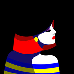 Young woman model in profile in pop art style. Sexy woman for advertising with bright hair.